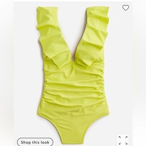 J Crew Ruffle V-neck ruched one-piece swimsuit in Lemon Sorbet. Size 16. NWOT.